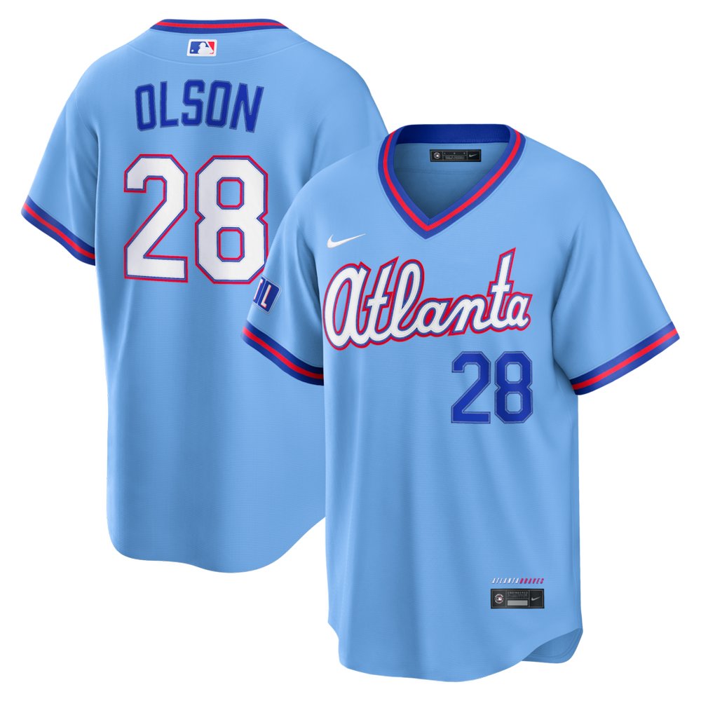 Men’s Atlanta Braves #28 Matt Olson Powder Blue 2026 City Connect Stitched Jersey