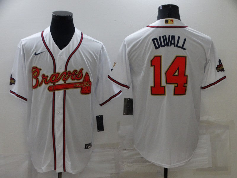 Men’s Atlanta Braves Adam Duvall #14 White Baseball Jersey