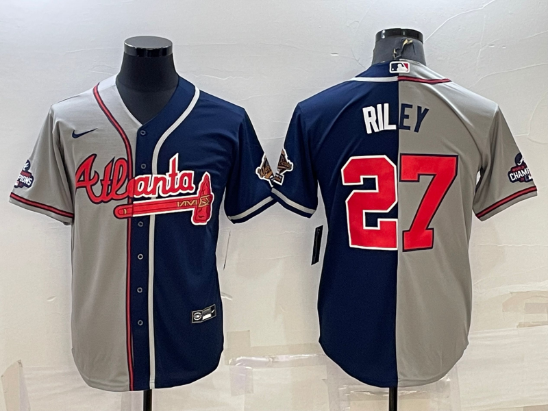 Men’s Atlanta Braves Austin Riley #27 Gray/Navy Jersey