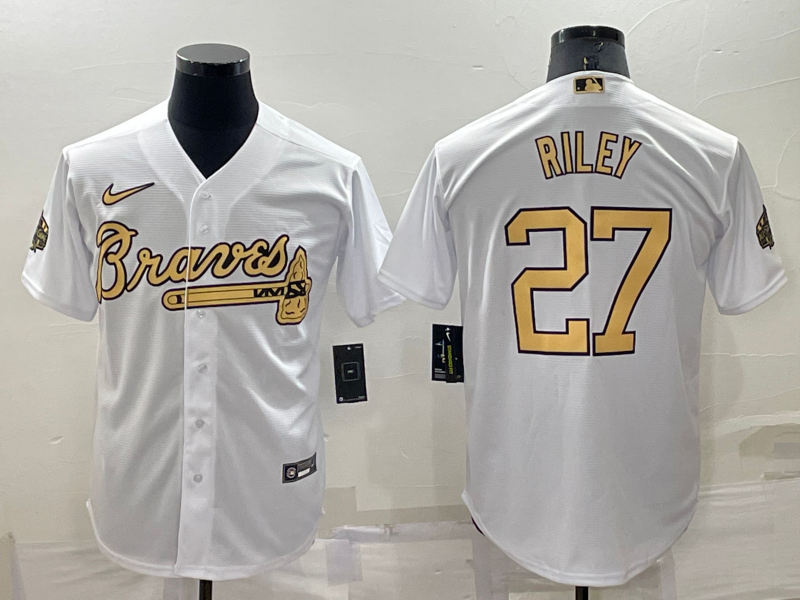 Men’s Atlanta Braves Austin Riley #27 White Stitched Jersey