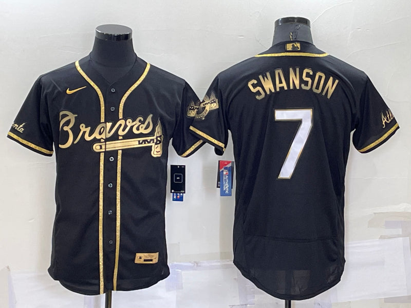 Men’s Atlanta Braves Dansby Swanson #7 Black Stitched Jersey