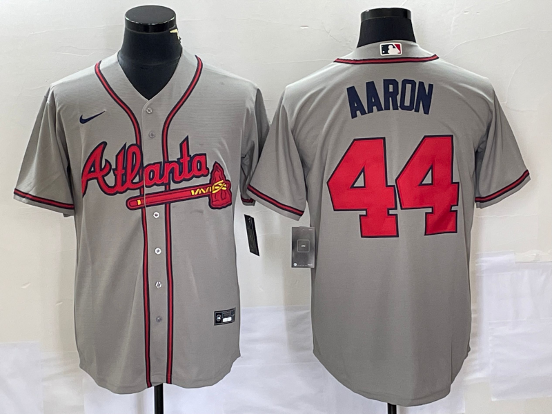 Men’s Atlanta Braves Hank Aaron #44 Gray Jersey