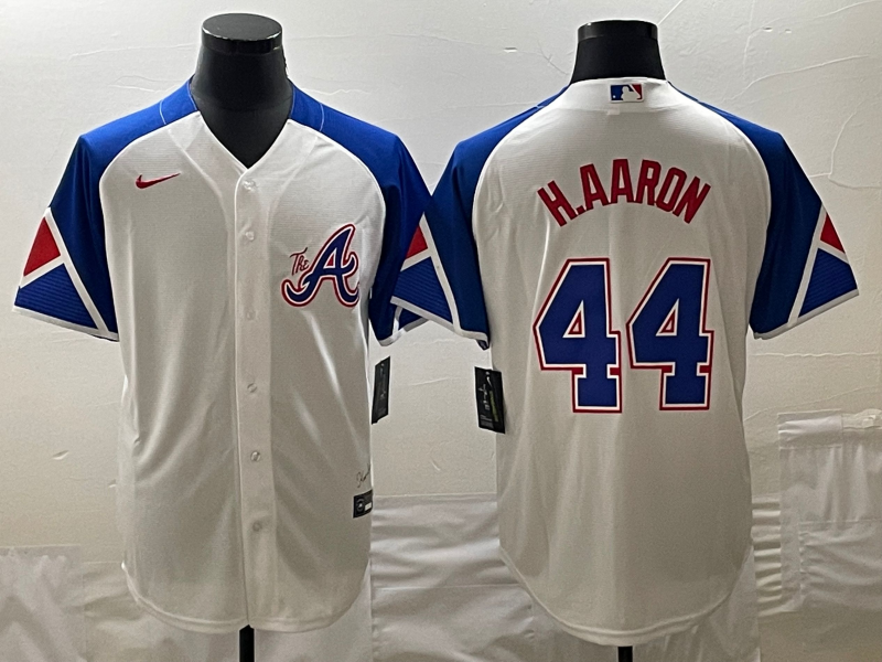 Men’s Atlanta Braves Hank Aaron #44 White 2023 City Connect Jersey