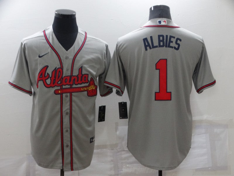 Men’s Atlanta Braves Ozzie Albies #1 Gray Jersey