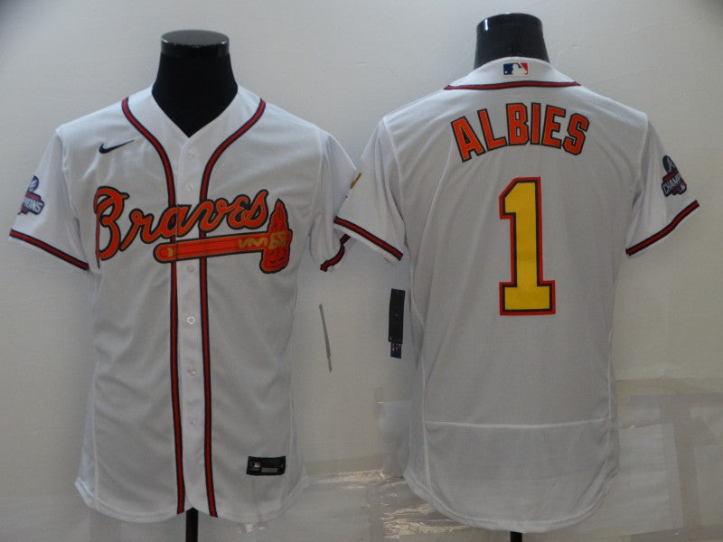 Men’s Atlanta Braves Ozzie Albies #1 White Jersey Champion Edition