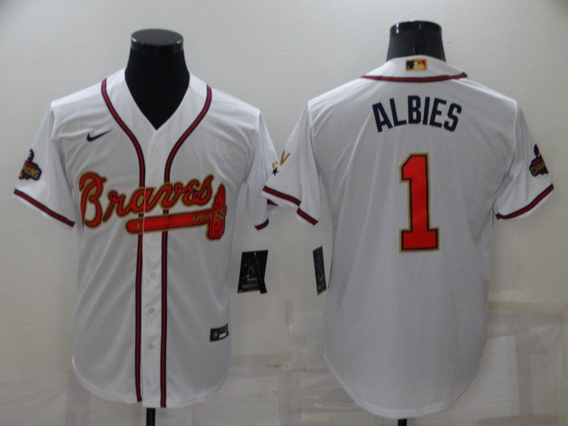 Men’s Atlanta Braves Ozzie Albies #1 White Jersey