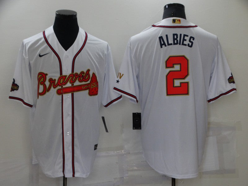 Men’s Atlanta Braves Ozzie Albies #2 White Stitched Jersey