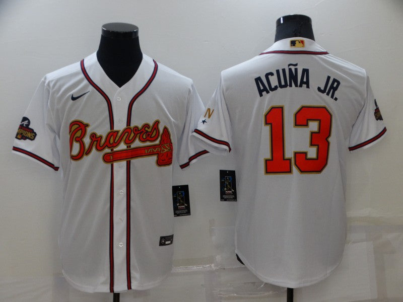 Men’s Atlanta Braves Ronald Acuna Jr. #13 White Baseball Jersey