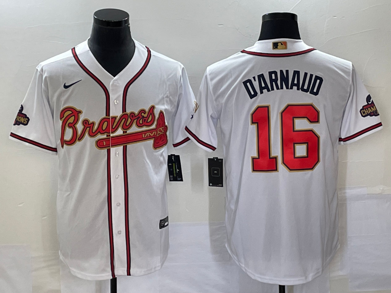 Men’s Atlanta Braves Travis d’Arnaud #16 White Jersey