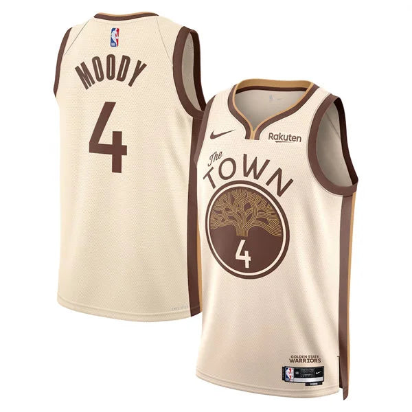 Mens Golden State Warriors #4 Moses Moody 2025-26 Tan City Edition Swingman Jersey