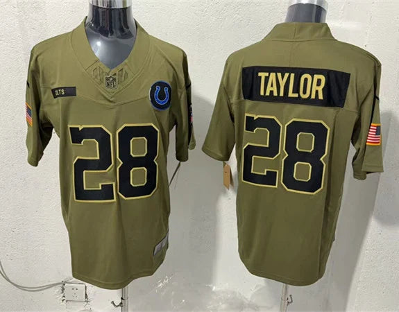 Mens Indianapolis Colts #28 Jonathan Taylor Nike 2025 Salute to Service Limited Jersey – Olive