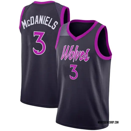 Men’s Minnesota Timberwolves #3 Jaden McDaniels 2025-26 Navy Purple City Edition Swingman Jersey