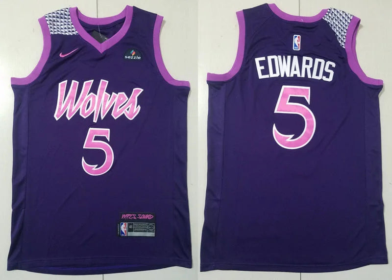 Mens Minnesota Timberwolves #5 Anthony Edwards 2025-26 Navy Purple City Edition Swingman Jersey