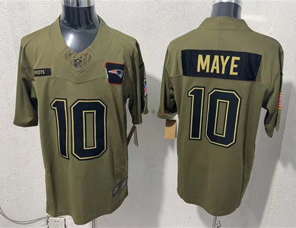 Mens New England Patriots #10 Drake Maye Nike 2025 Salute to Service Limited Jersey – Olive