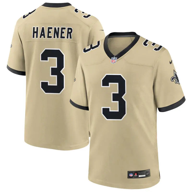 Men’s New Orleans Saints #3 Jake Haener Nike Gold Gameday Golds Alternate F.U.S.E. Limited Jersey