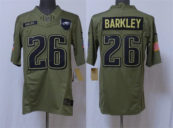 Mens Philadelphia Eagles #26 Saquon Barkley Nike 2025 Salute to Service Limited Jersey – Olive