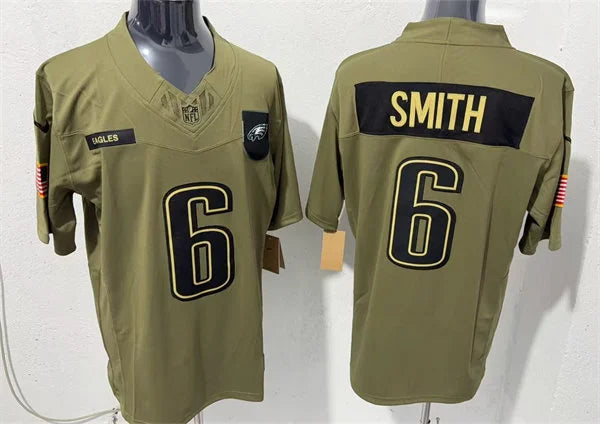 Mens Philadelphia Eagles #6 DeVonta Smith Nike 2025 Salute to Service Limited Jersey – Olive