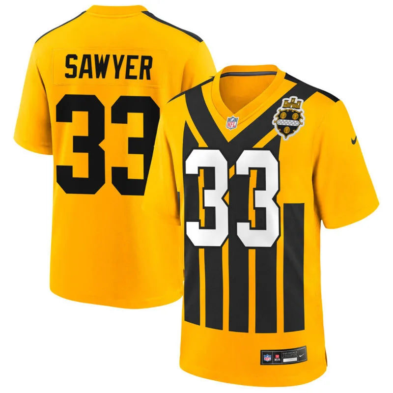 Men’s Pittsburgh Steelers #33 Jack Sawyer Nike Gold Alternate 1933 Throwback Game Jersey