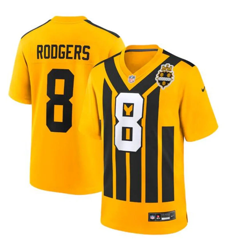 Men’s Pittsburgh Steelers #8 Aaron Rodgers Nike Gold Alternate 1933 Throwback Game Jersey