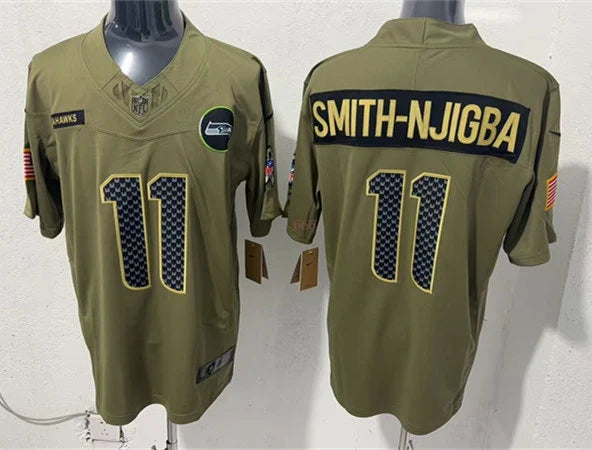 Men’s Seattle Seahawks #11 Jaxon Smith-Njigba Nike 2025 Salute to Service Limited Jersey – Olive