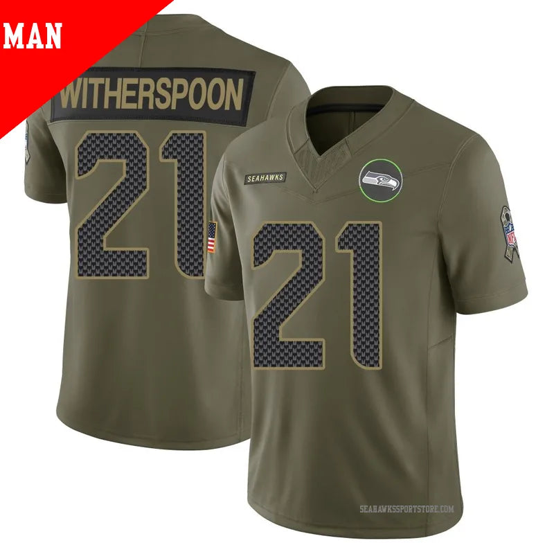 Men’s Seattle Seahawks #21 Devon Witherspoon 2025 Salute to Service Limited Jersey – Olive