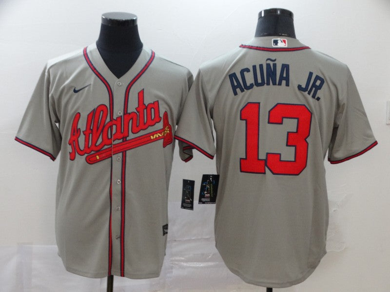 New Men’s Atlanta Braves Ronald Acuna Jr. #13 Jersey Gray