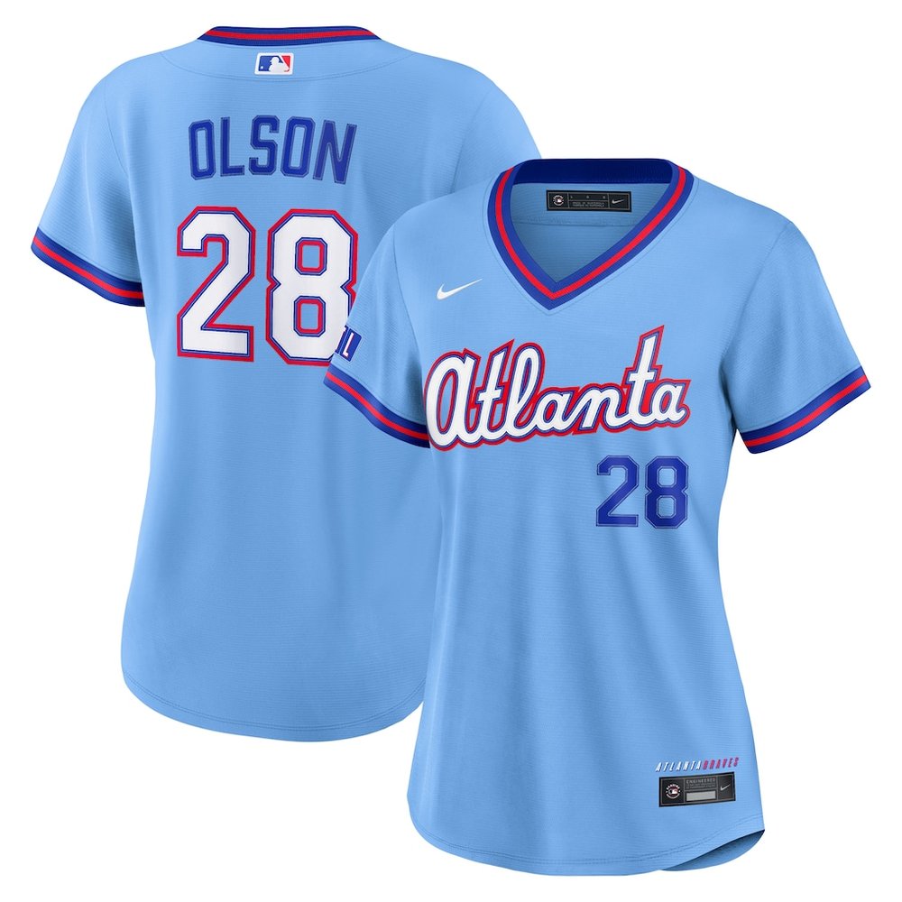Women’s Atlanta Braves #28 Matt Olson Nike Powder Blue 2026 City Connect Stadium Jersey