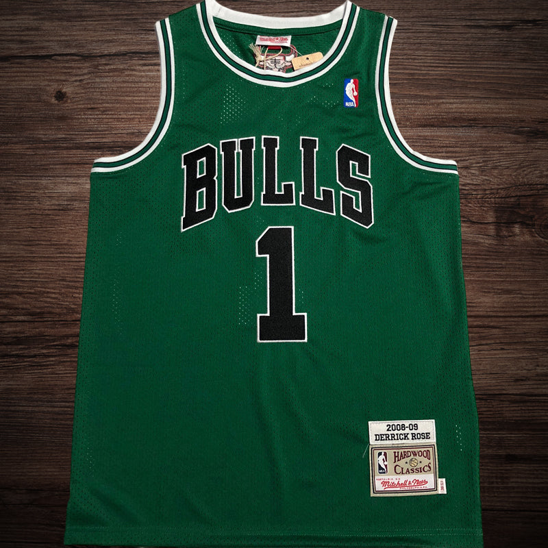 Men’s Chicago Bulls 2008-09 #1 Derrick Rose Green/Black Jersey
