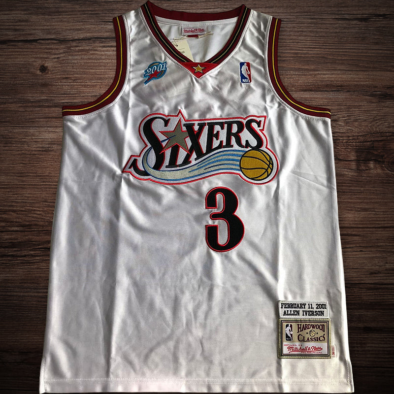 Men’s Sixers 2001 All star #3 Iverson white jersey