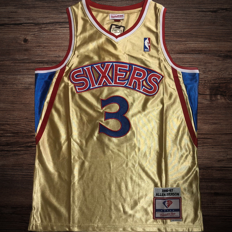 Men’s Philadelphia 76ers 1996/97 #3 Allen Iverson Gold Limited Edition Jersey