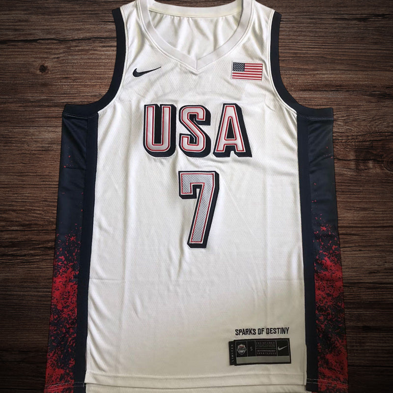 Men’s 2024 Olympics Team USA #7 Durant White Jersey