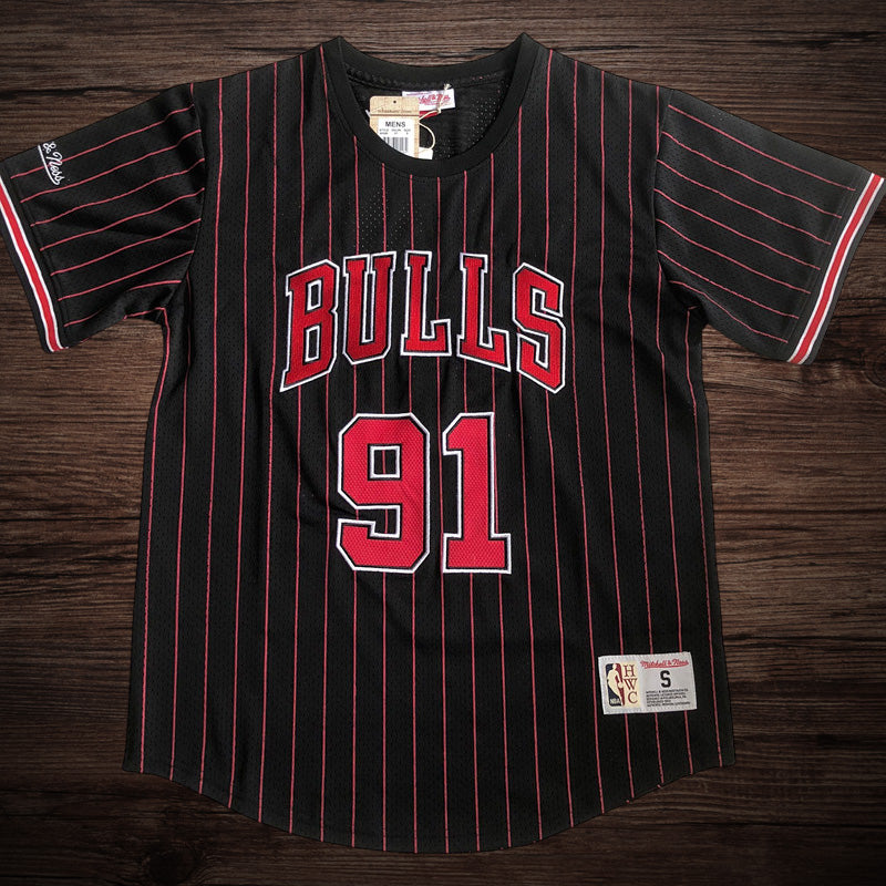 Men’s Chicago Bulls #91 Rodman Stripe Short Sleeve Jersey