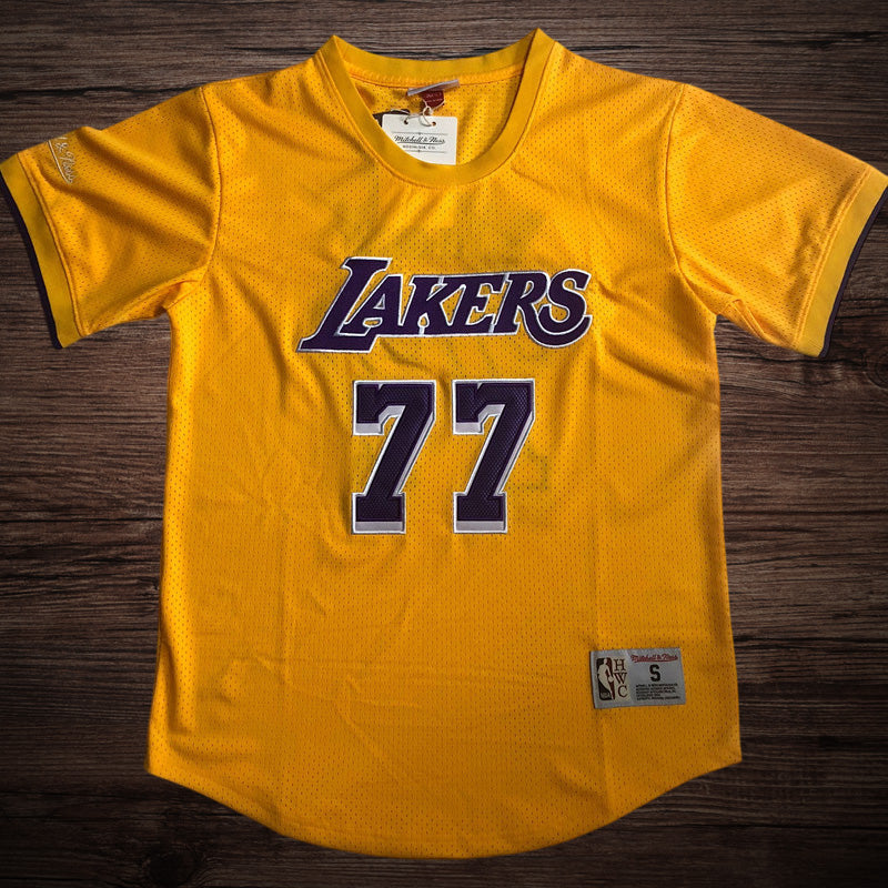 Men’s Los Angeles Lakers #77 Doncic Yellow Short Sleeve Jersey