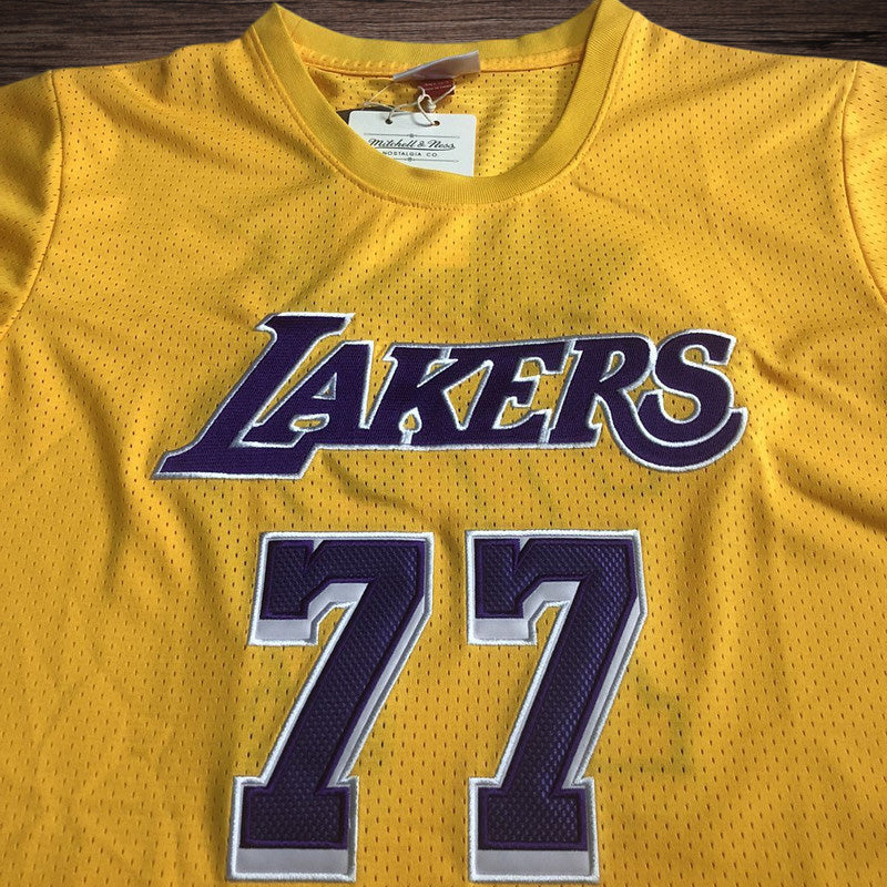Men’s Los Angeles Lakers #77 Doncic Yellow Short Sleeve Jersey