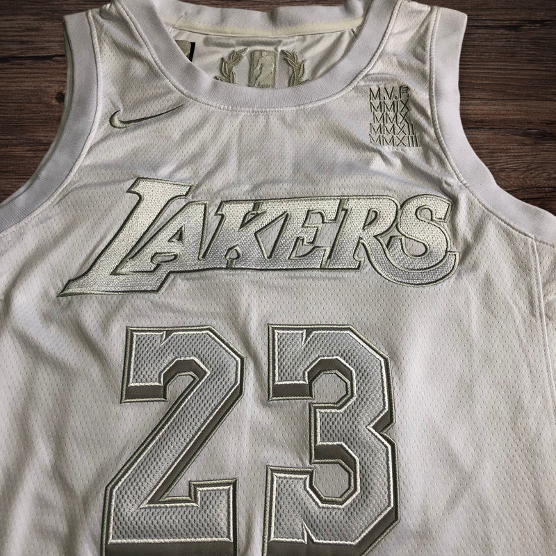 Men’s Lakers #23 James MVP White All Stitched Jersey