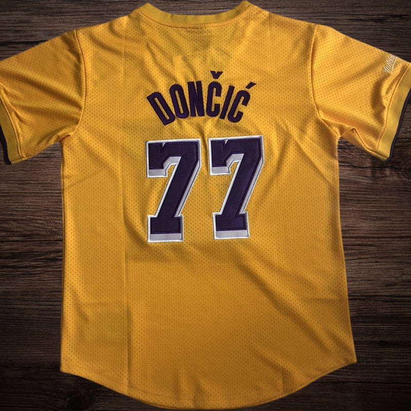 Men’s Los Angeles Lakers #77 Doncic Yellow Short Sleeve Jersey