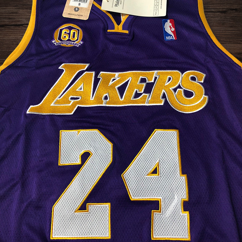 Men’s Los Angeles Lakers 60Th Anniversary #24 Kobe Bryant 2007-08 Jersey Purple