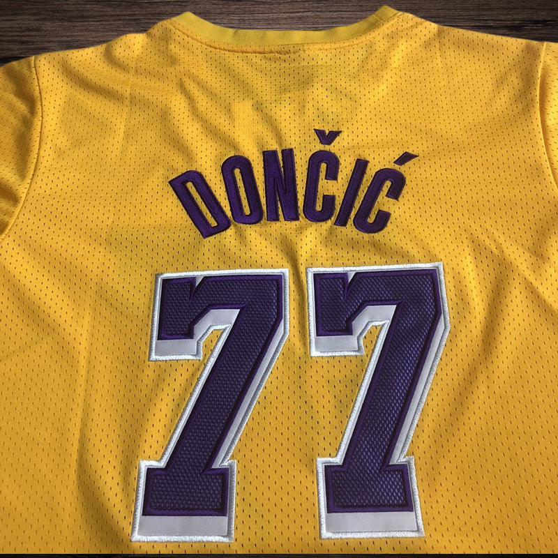 Men’s Los Angeles Lakers #77 Doncic Yellow Short Sleeve Jersey
