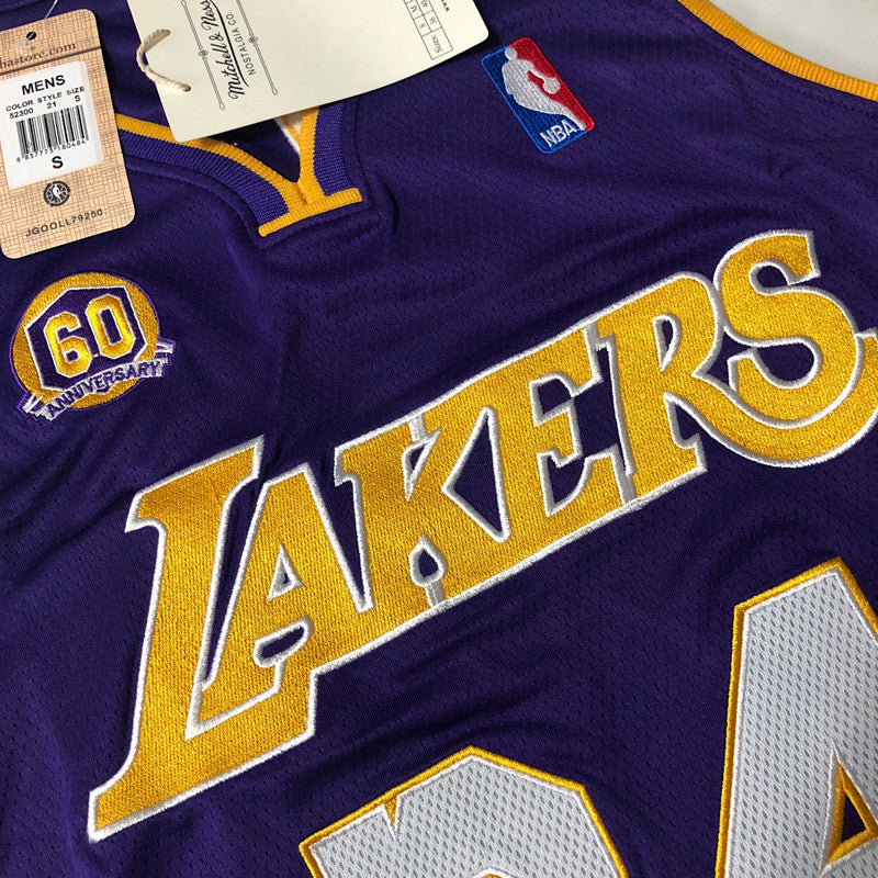 Men’s Los Angeles Lakers 60Th Anniversary #24 Kobe Bryant 2007-08 Jersey Purple