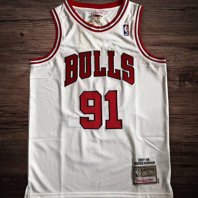 Men’s Chicago Bulls 1997-98 #91 Dennis Rodman Jersey White