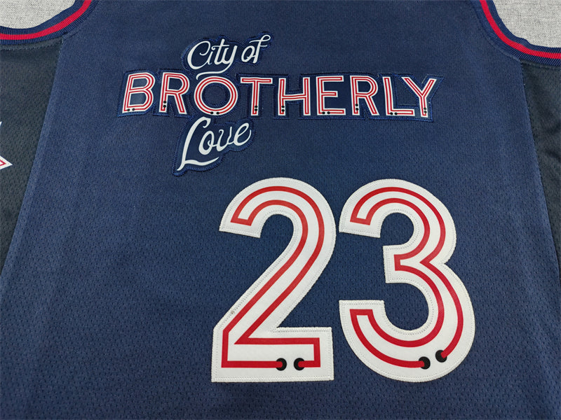 Mens 2024 Season 76ers #23 LeBron James City Edition Stitched Jersey (Dark Blue)