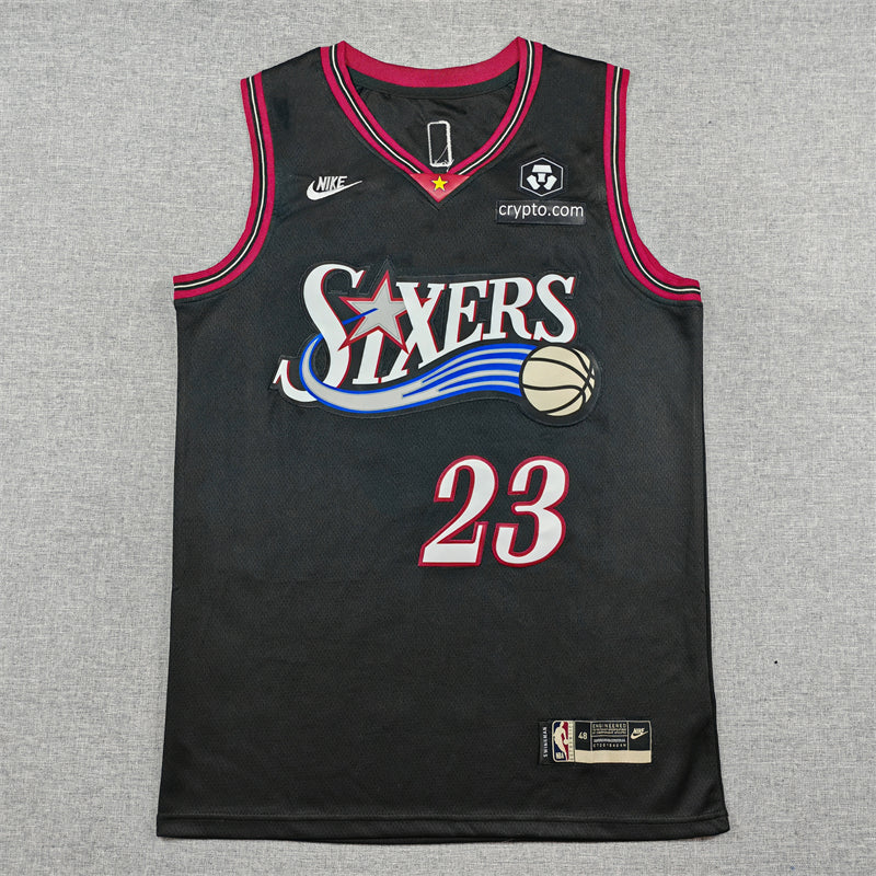 Mens 76ers #23 LeBron James Stitched Jersey Black