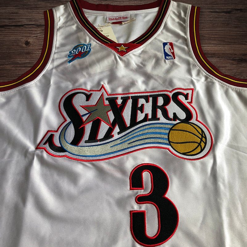 Men’s Sixers 2001 All star #3 Iverson white jersey