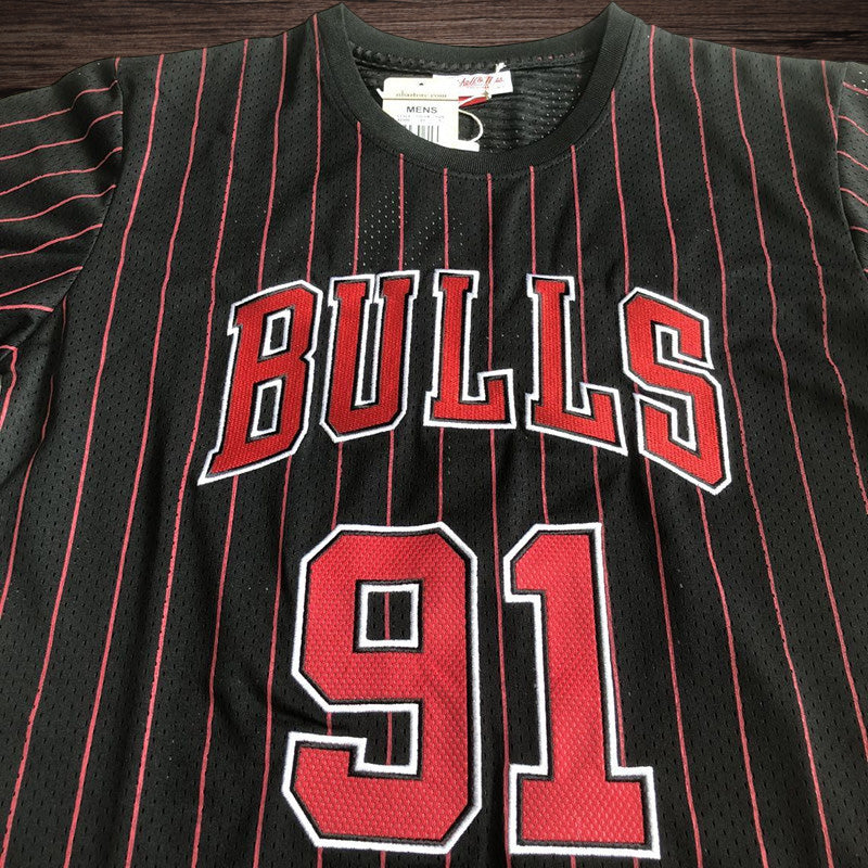 Men’s Chicago Bulls #91 Rodman Stripe Short Sleeve Jersey
