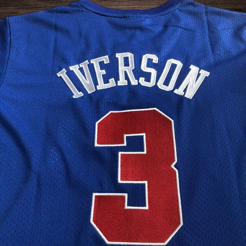 Men’s Philadelphia 76ers #3 IVERSON Blue Short Sleeve Jersey