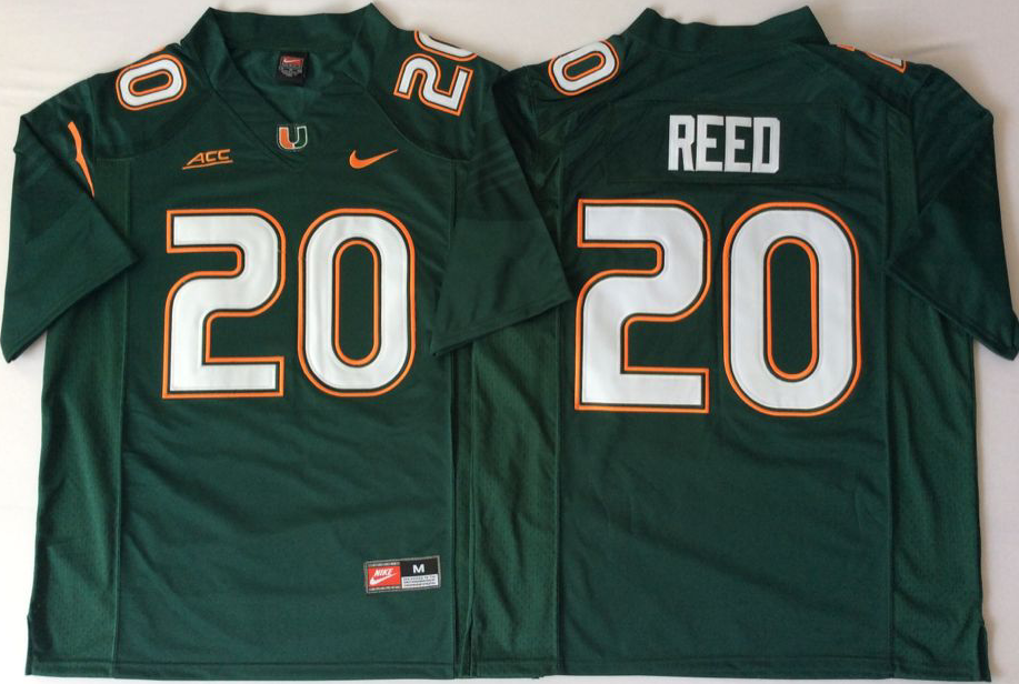 2018 Miami Hurricanes Green #20 REED Stitched Jersey