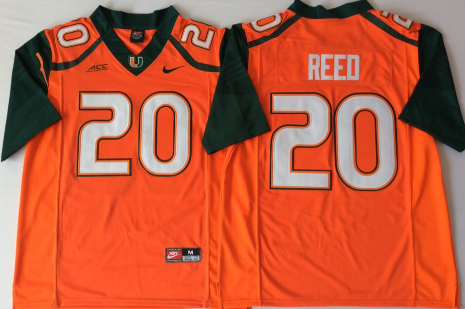 2018 Miami Hurricanes Orange #20 REED Stitched Jersey