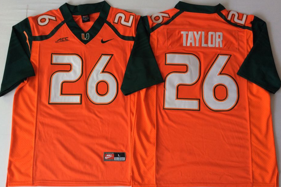 2018 Miami Hurricanes Orange #26 TAYLOR Stitched Jersey