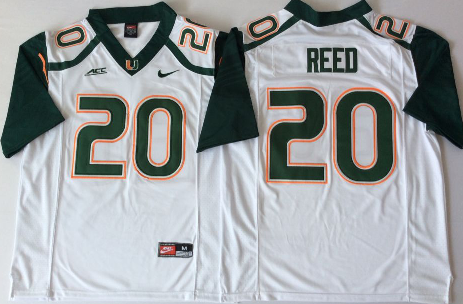 2018 Miami Hurricanes White #20 REED Stitched Jersey