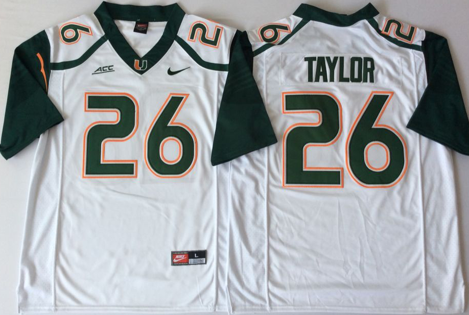 2018 Miami Hurricanes White #26 TAYLOR Stitched Jersey